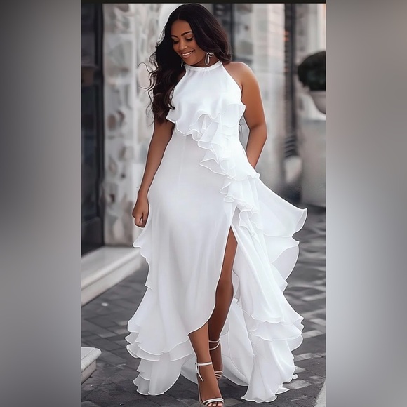 NWT  Xpluswear Design Plus Size Black Halter
Collar Split Ruffle Maxi Dresses - Picture 4 of 4